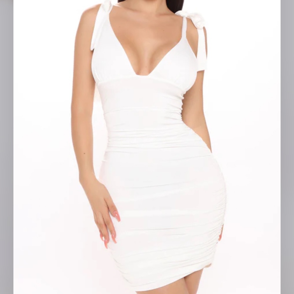 Fashion Nova | Dining In Ruched Mini Dress - White